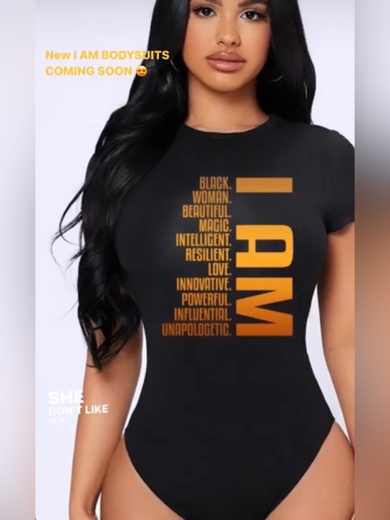 Tops - I AM Graphic Bodysuit - Black with Gold Print